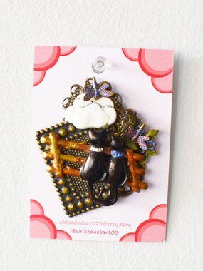Vintage Style Black Cat Brooch Cottagecore Statement Pin